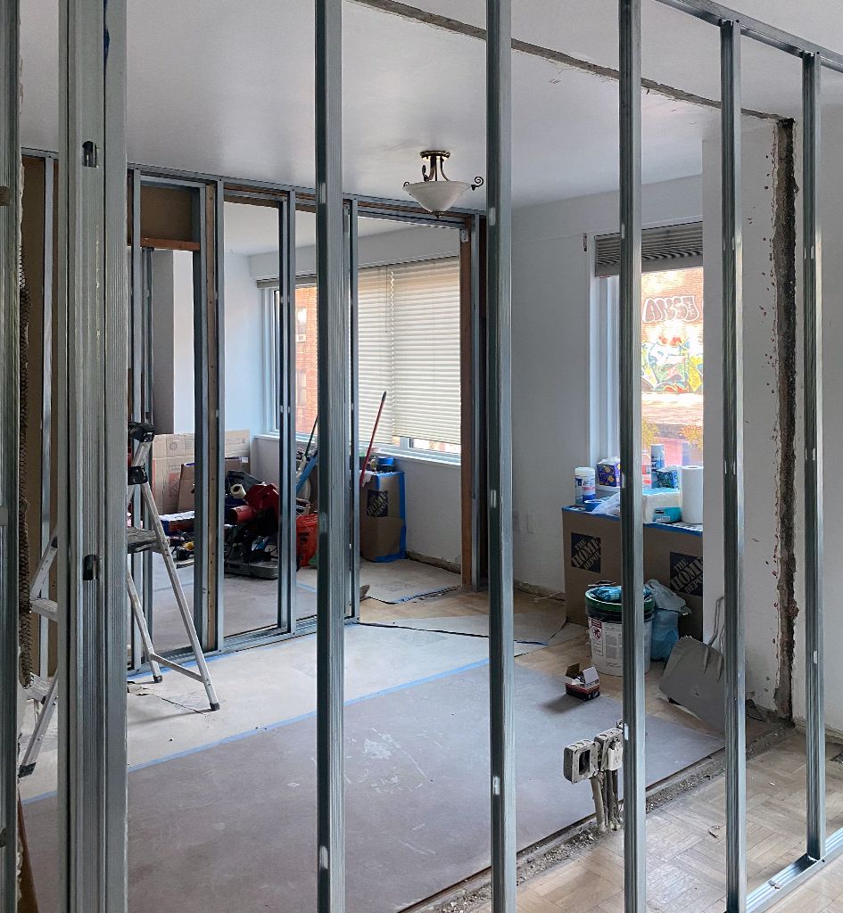 Construction phase of NYC apartment renovation project