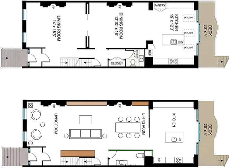 Existing and proposed floor plan layouts for a NYC apartment renovation