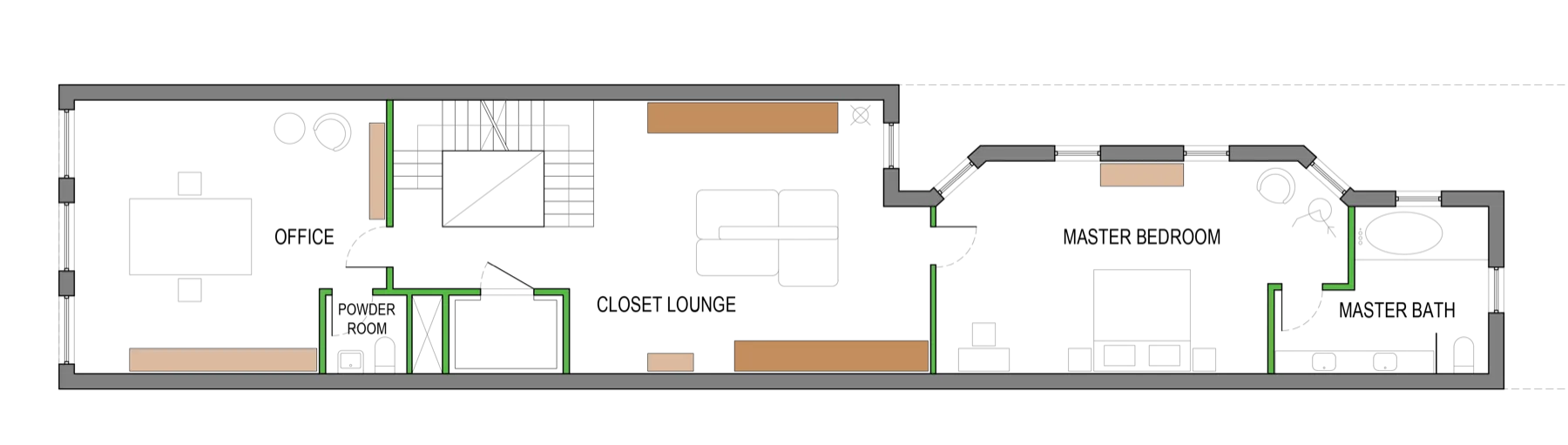 After floor plan for the Upper East Side townhouse, with a new office, powder room, closet lounge, master bedroom and master bath