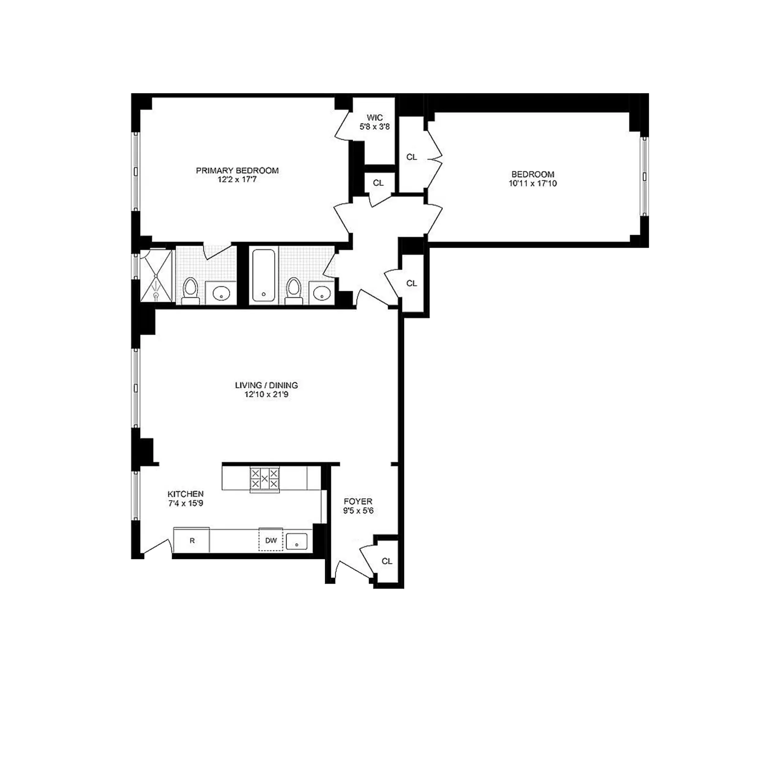 Existing floor plan of the first apartment at The Westwind, 175 West 93rd Street, before the proposed combination of two adjoining residences.