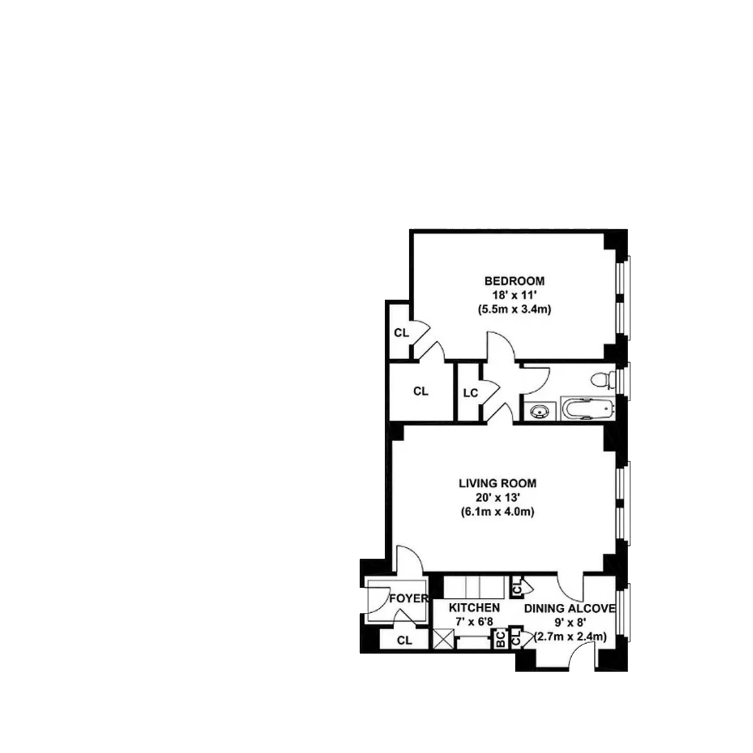 Existing floor plan of the second apartment at The Westwind on the Upper West Side, showing its configuration before the proposed apartment combination.