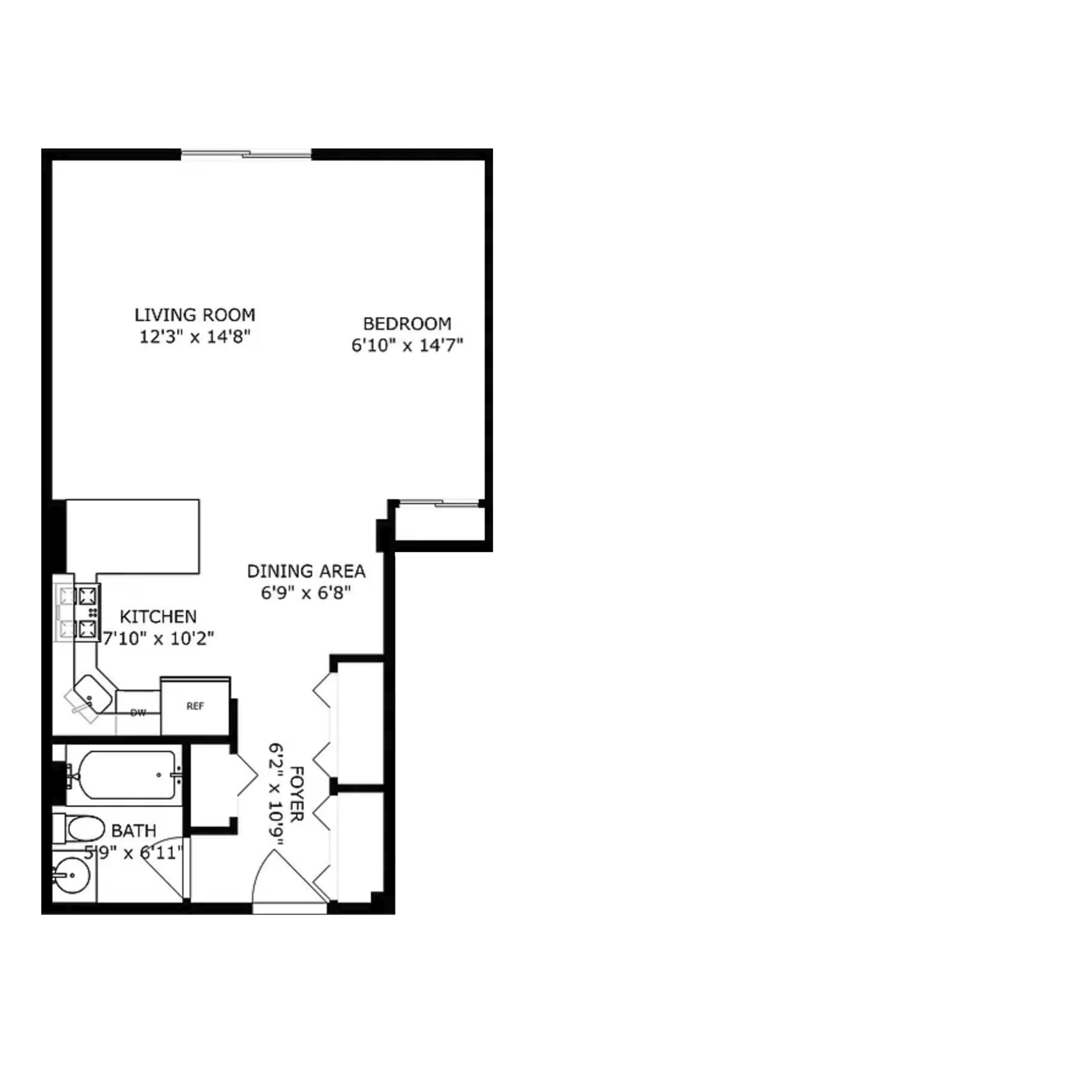 Existing one-bedroom co-op apartment floor plan at Penny Lane, 215 East 24th Street, showing one bedroom, a bathroom, co-op apartment and the original apartment layout.